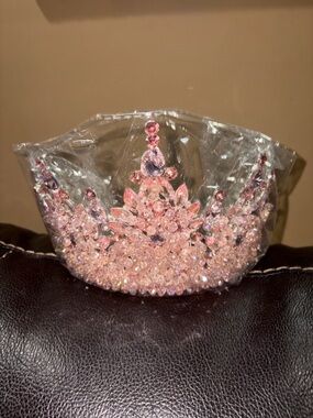 Pink Crystal Tiara Crown - Elegant Women's Accessory